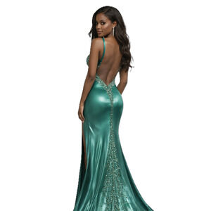 Panoply Emerald Green Beaded Satin Dress